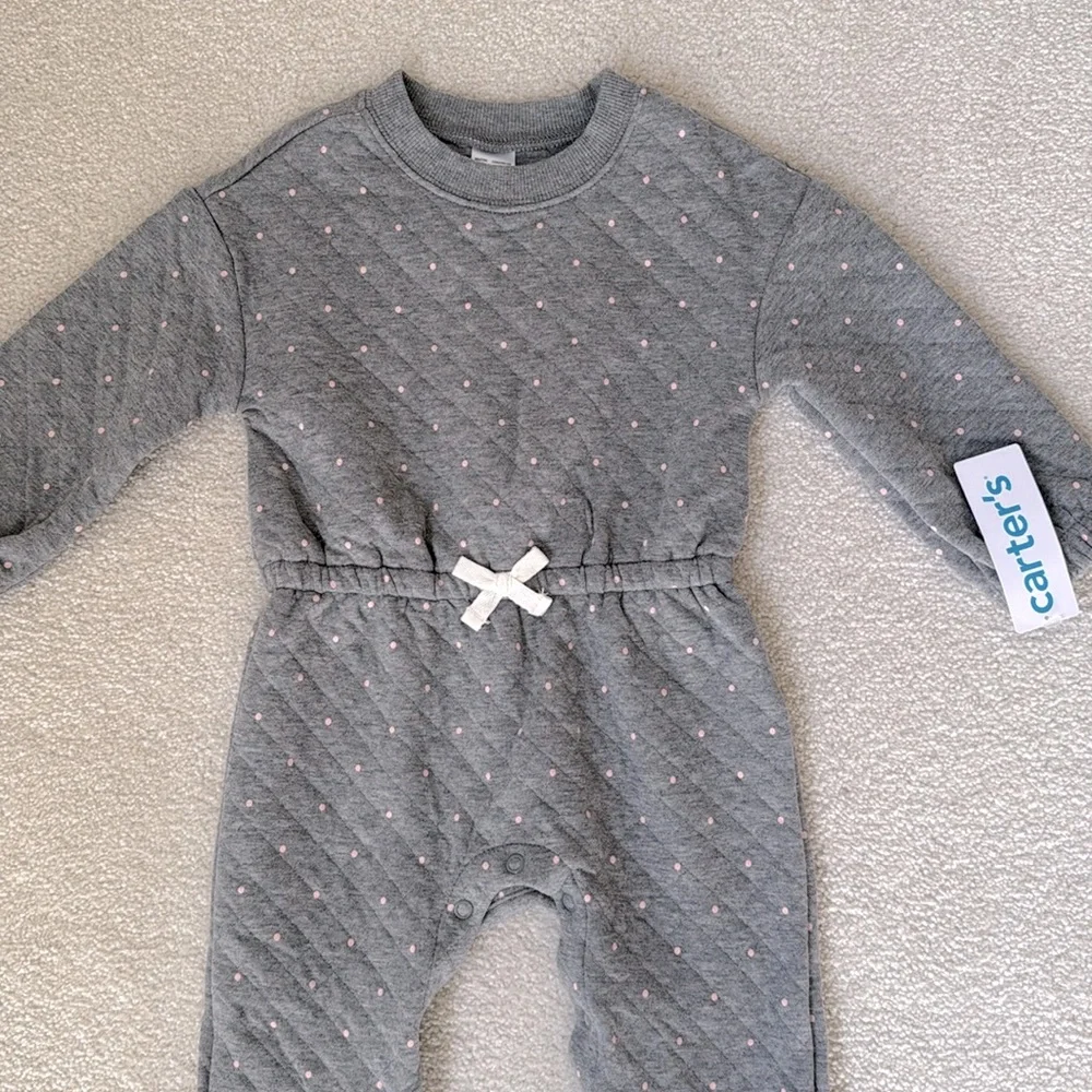 Carter's Gray Quilted Jumpsuit with White Bow
